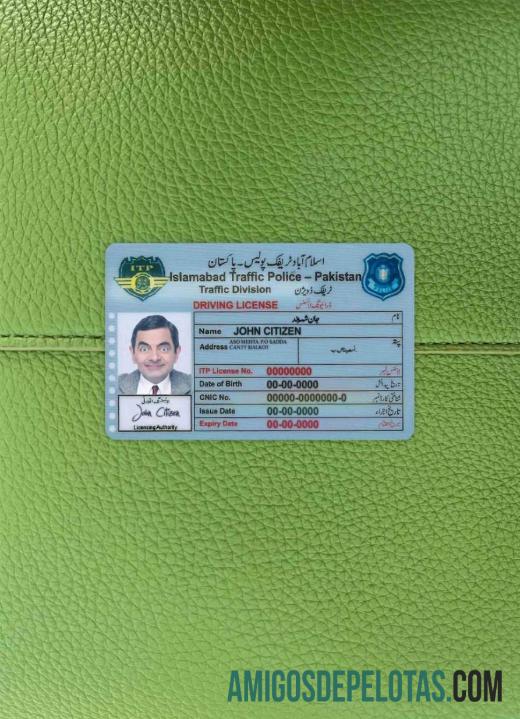 Carteira de habilitação do Paquistão Islamabad fotolook frente amostra